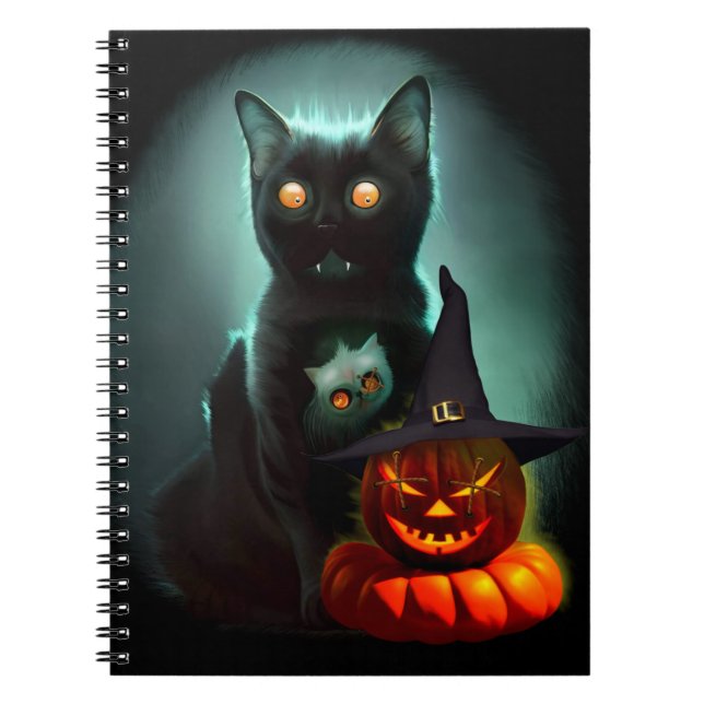 Carnet Vampire Chat et Assistant Citrouille Halloween Sur (Devant)
