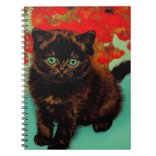 Carnet Van Gogh Chat noir Fleurs rouges