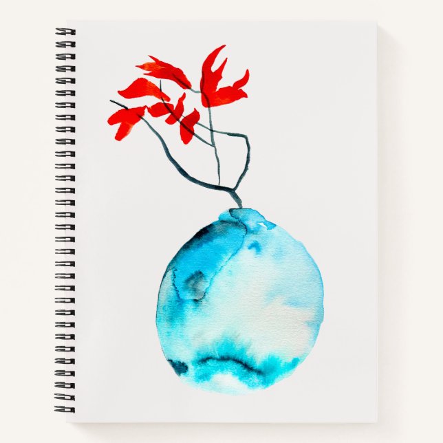 Carnet Vase bleu Ikebana aquarelle art (Devant)