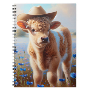 Carnet Veau Avec Casquette Cowboy En Pâturage