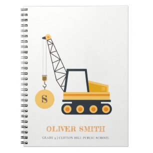 Carnet Véhicule de grue de construction jaune Monogrammes