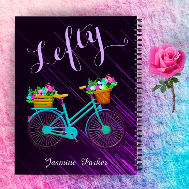 Carnet Vélo Floral Main Gauche Violet Personnalisé Filles (Créateur téléchargé)