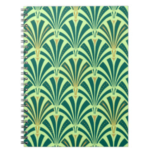 Carnet Ventilateur Art Déco motif - vert pin et menthe