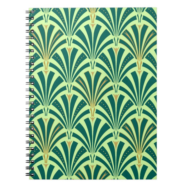 Carnet Ventilateur Art Déco motif - vert pin et menthe (Devant)