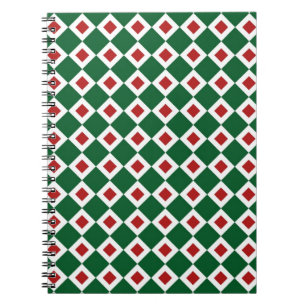 Carnet Vert, Blanc, Diamant Rouge Motif