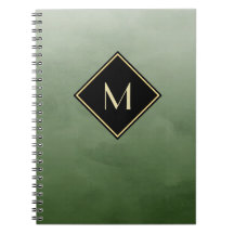 Vert Brossé Élégant Avec Monogramme Or Simple