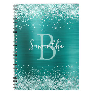 Carnet Vert de mousse de mer Paillettes Aqua Turquoise Fe