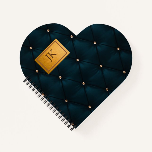 Carnet Vert élégant, Diamants, Monogramme (Devant)