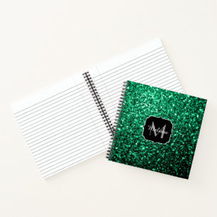 Carnet Vert émeraude faux paillettes scintillent Monogram