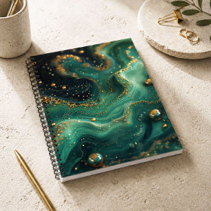 Carnet Vert émeraude Malachite Paillettes Or Designer