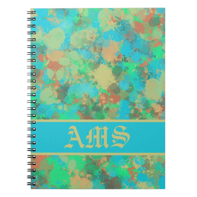 Carnet Vert, jaune et bleu gouttes abstraites (Devant)