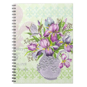 Carnet Vert lunatique de fleurs pourpres minables