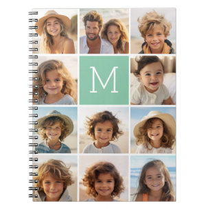 Carnet Vert menthe Collage Photo personnalisé Monogramme