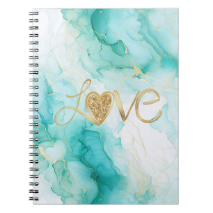 Carnet Vert Menthe Or Blanc Marbre Paillettes Amour Coeur