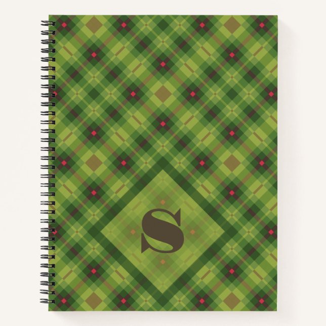 Carnet Vert Noël Plaid Téméraire Typographie Monogramme (Devant)