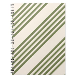 Carnet Vert olive et beige cinq rayures motif