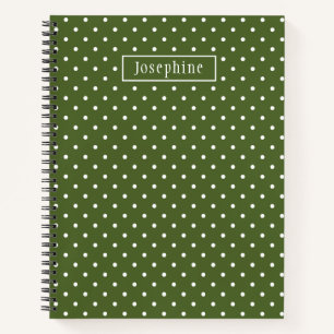 Carnet Vert olive et pois blancs avec nom