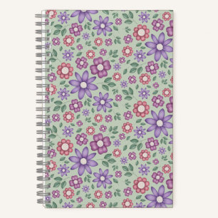 Carnet vert sauge calme motif floral fantaisiste