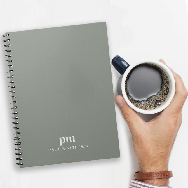 Carnet Vert Sauge Monogramme Initiales et Nom Professionn (Créateur téléchargé)