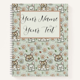 Carnet Vert sauge Taupe chaud Nom personnalisé Gingham Pa