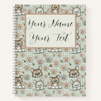Carnet Vert sauge Taupe chaud Nom personnalisé Gingham Pa