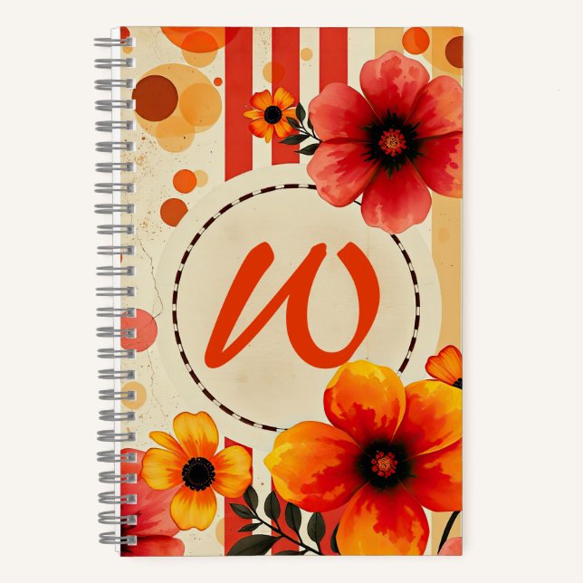 Carnet Vibrant Floral Aquarelle désaffectée Chic Monogram (Recto)