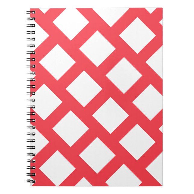 Carnet Vibrant Funky Coral Rouge & Blanc Rhombus Motif (Devant)