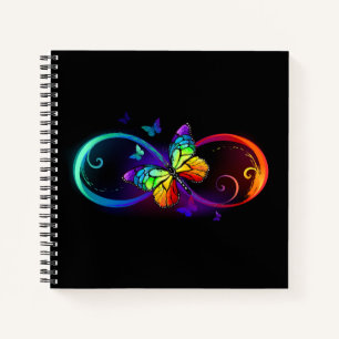 Carnet Vibrant infinity with rainbow butterfly on black