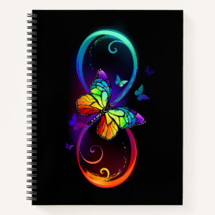 Carnet Vibrant infinity with rainbow butterfly on black