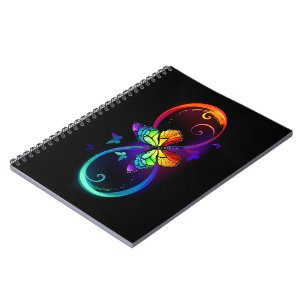 Carnet Vibrant infinity with rainbow butterfly on black