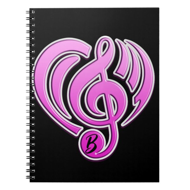 Carnet Vibrations Amour Musical Cœur Rose Note De Musique (Devant)