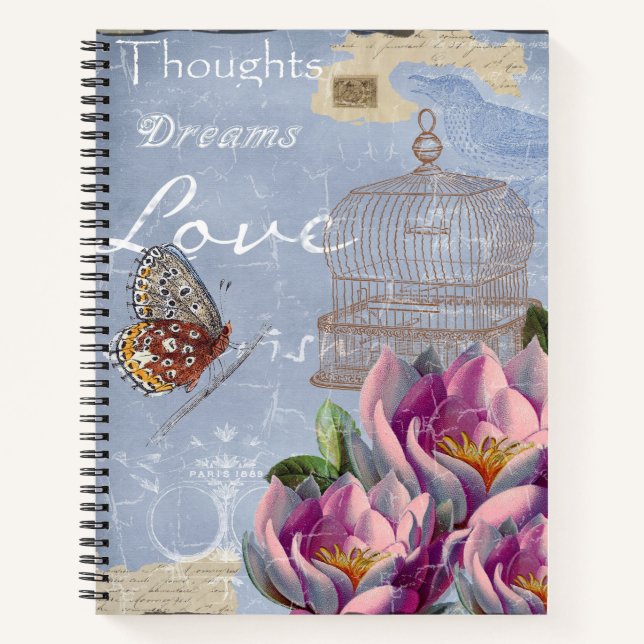 Carnet Victorian Love Thoughts Dreams Butterfly Bird Cage (Devant)