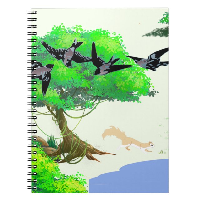 Carnet Vie forestière printanière avec oiseaux et écureui (Devant)