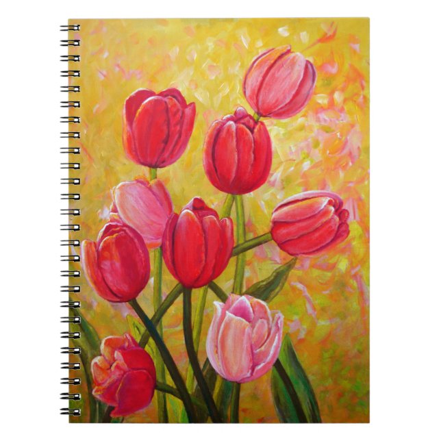 Carnet Vie morte avec Peinture de tulipes roses et rouges (Devant)
