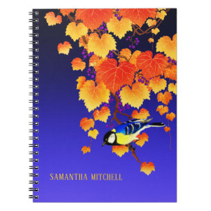 Carnet Vigne de raisin d'automne Grand Tit Oiseau Orange
