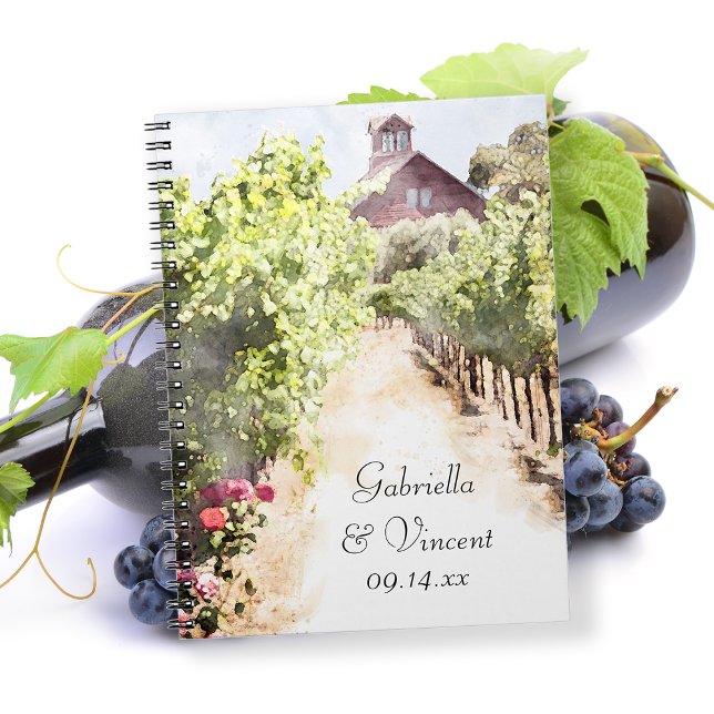 Carnet Vignoble et Mariage d'aquarelle de la grange rouge (Perfect to use as a guest book or advice book at your vineyard  wedding or shower theme.)