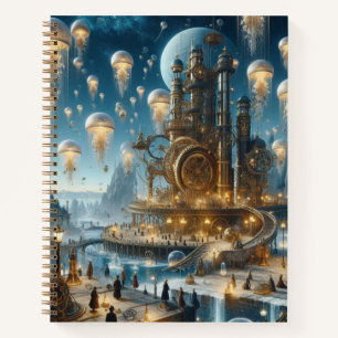 Carnet Ville ancienne futuriste Steampunk avec méduses