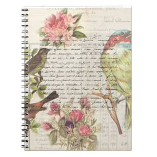 Carnet Vintage Bird Decoupage Botanical  Grosgrain Ribbon