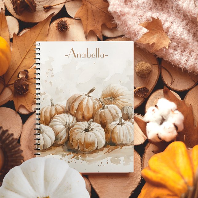 Carnet Vintage Brown aquarelle citrouille nom personnalis (Vintage Brown watercolor pumpkins custom name Notebook)