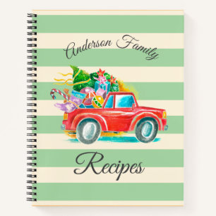 Carnet Vintage Camion Rouge Arbre de Noël Recettes Nom A