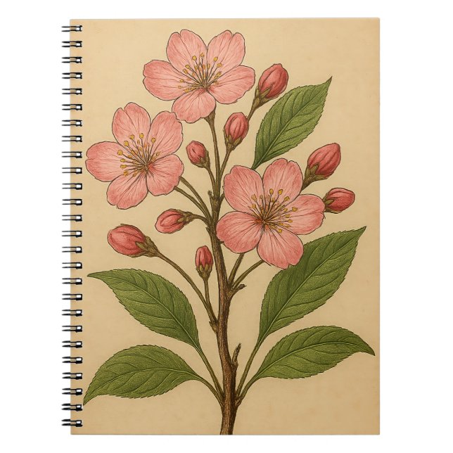 Carnet Vintage Cherry Blossom weathered paper (Devant)