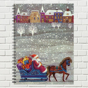 Carnet Vintage Christmas, Santa Claus Horse Open Sleigh