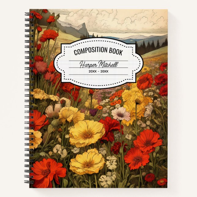 Carnet vintage de composition des pavots botanique (Devant)