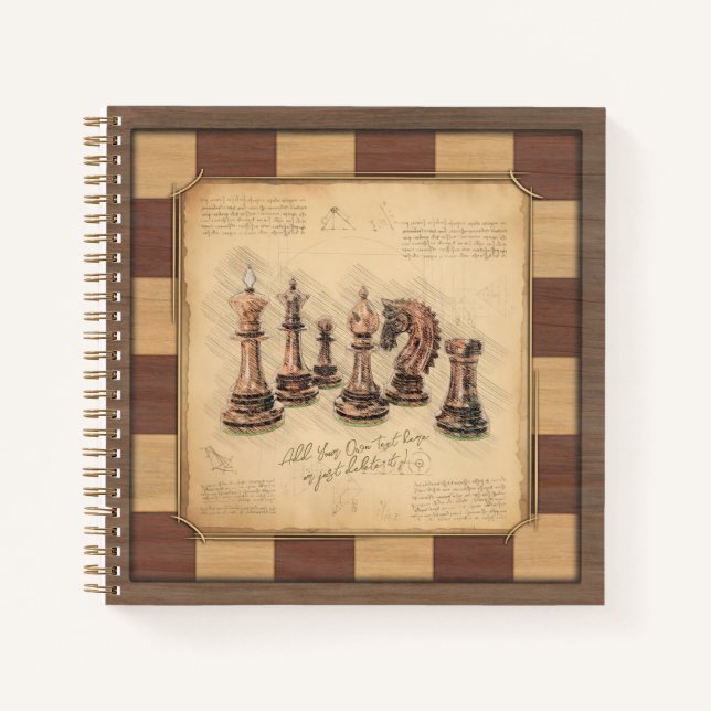 Carnet Vintage échiquier et pièces d'échecs, cadeau du jo (Devant)