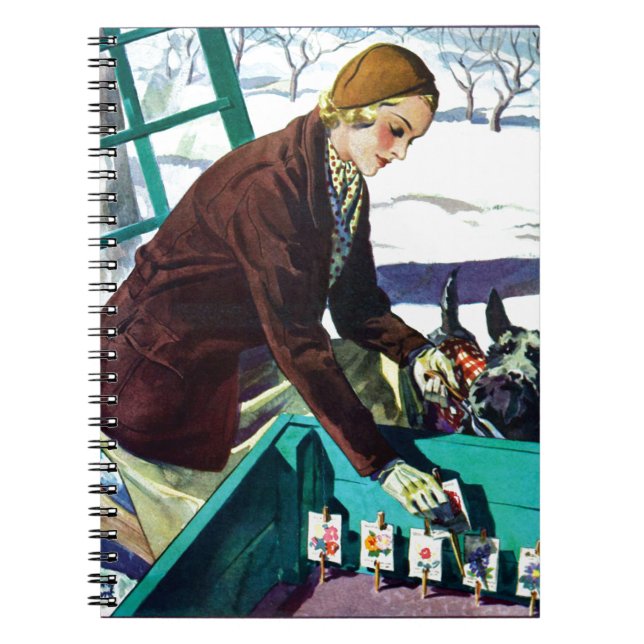 Carnet Vintage Femme & Scottie Dog Planter (Devant)