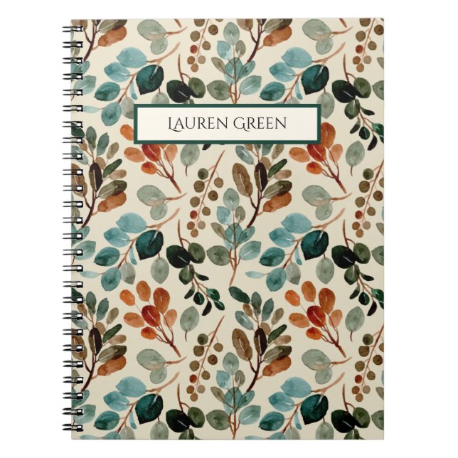 Carnet Vintage Green Elegant Monogram Botanical Pattern  (Devant)