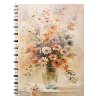 Carnet Vintage look aquarelle fleurs dans le vase en verr