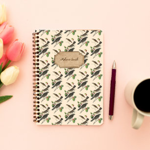 Carnet Vintage oiseau motif nom personnalisé