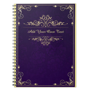 Carnet Vintage Orné Élégant Damassé Violet Texte Personna