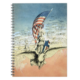Carnet Vintage patriotique, Dame, Aigle avec drapeau amér